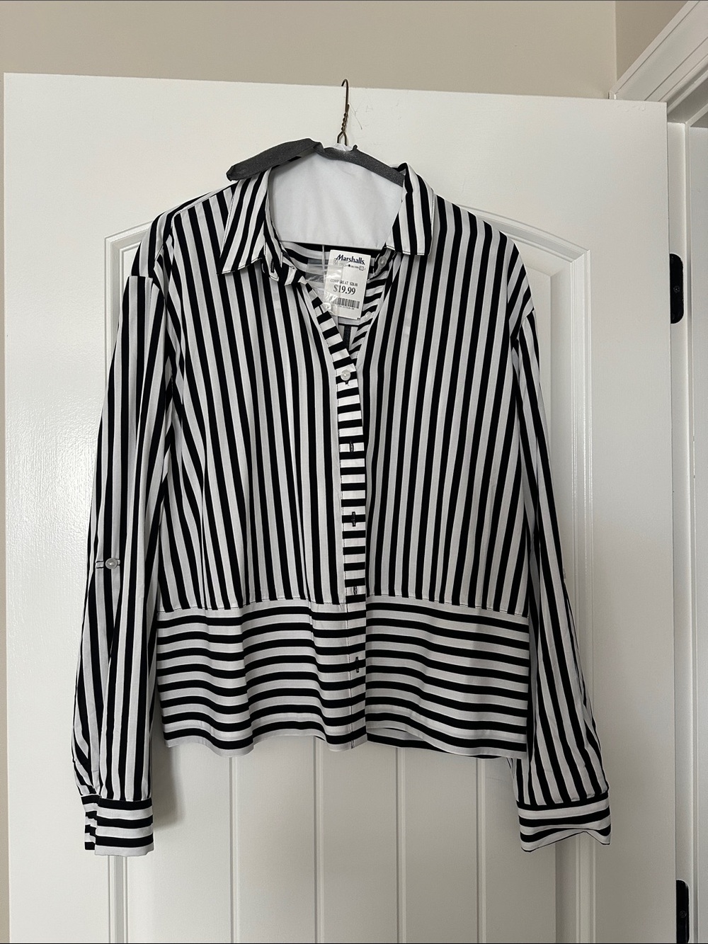 Jane and Delancey Black and White Striped Button-Down Shirt